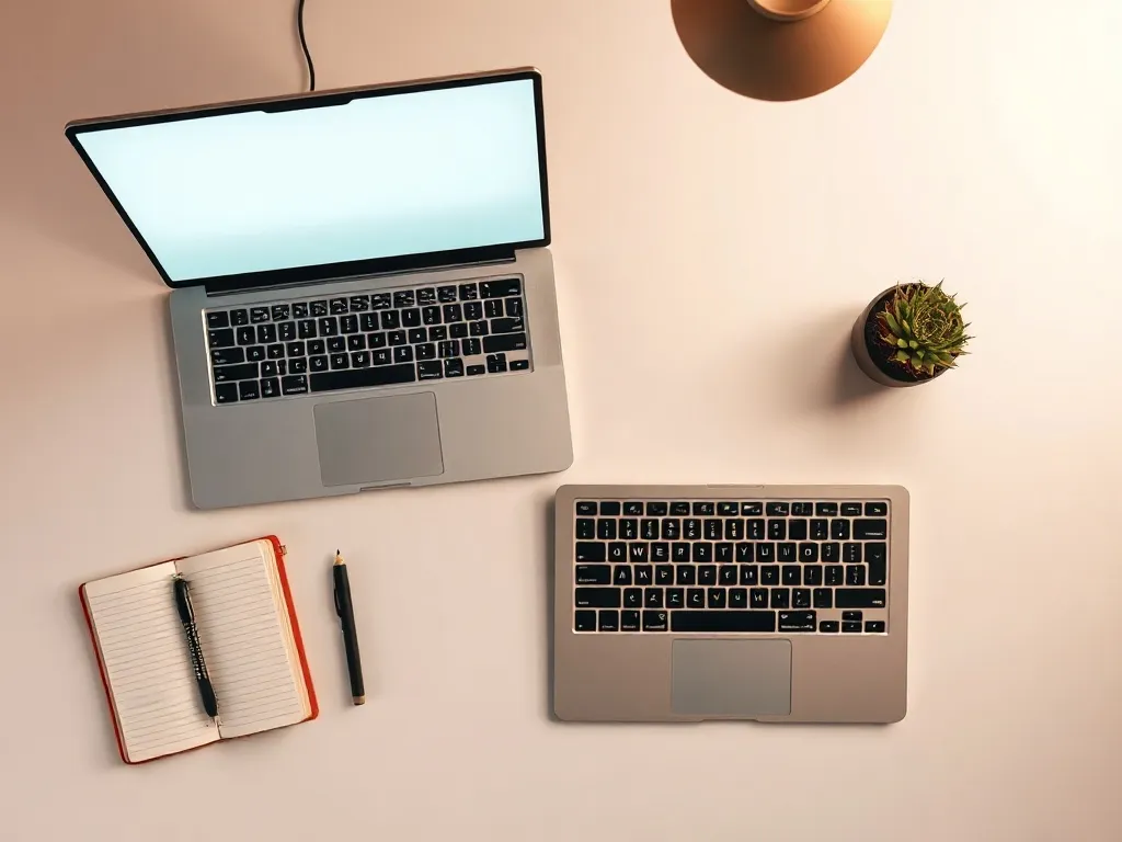Professional clean desk with a high-end laptop, minimalist m