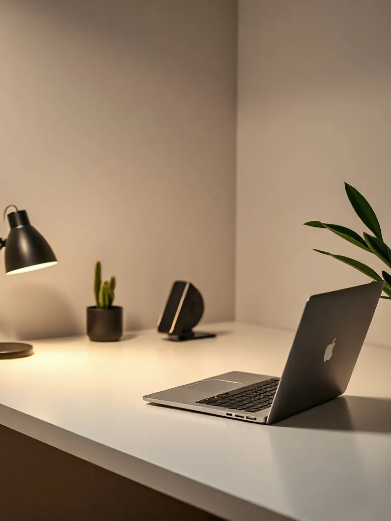 A high-quality, professional workspace with a clean desk, a