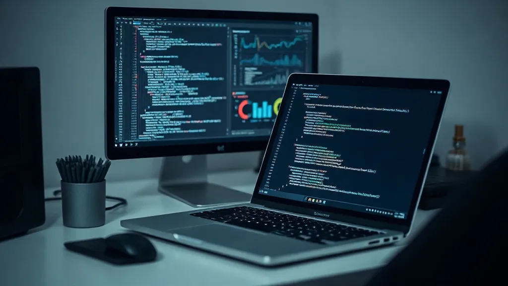 Professional clean technical workspace with a high-end lapto